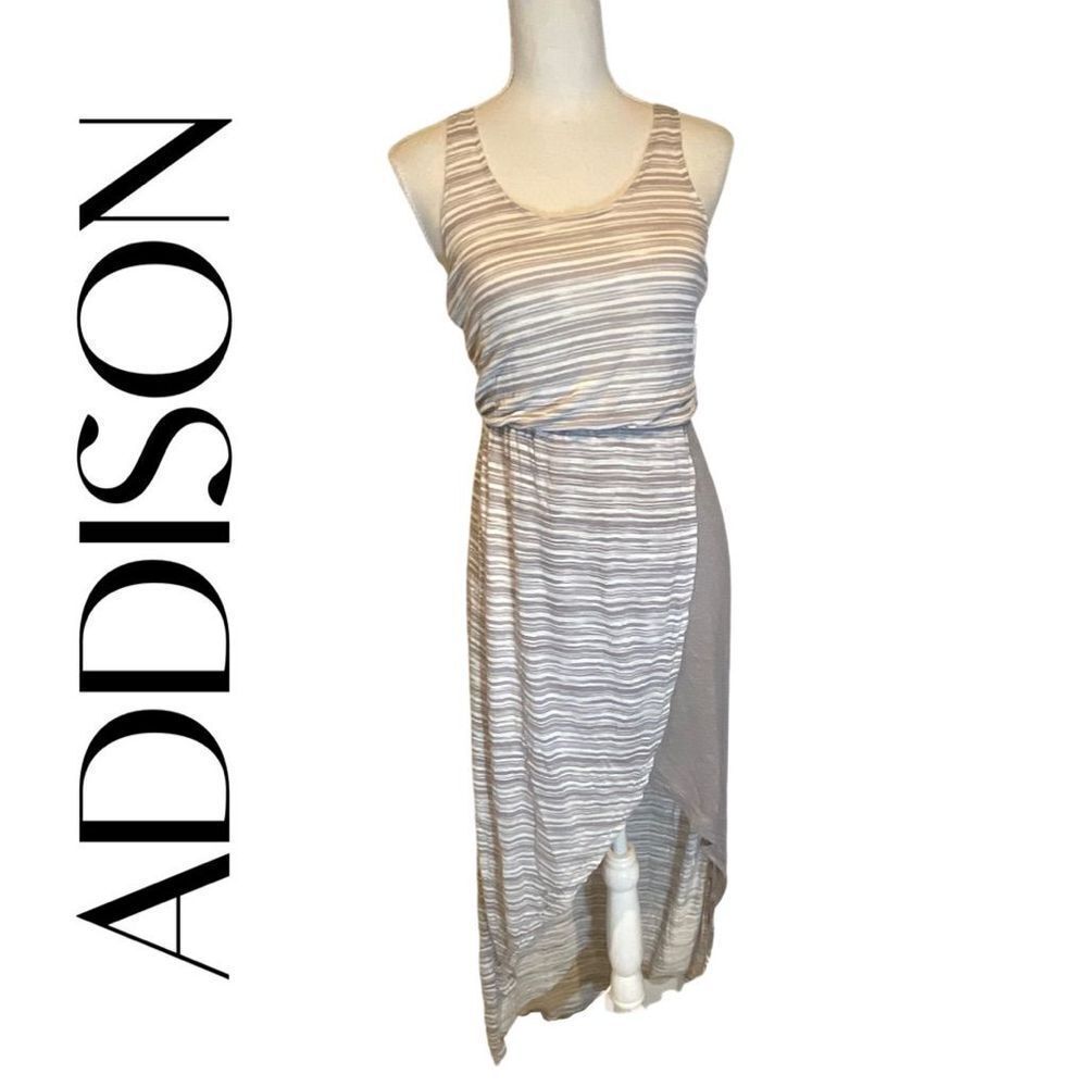 ADDISON striped high-low sleeveless  dress w/ double strappy crisscross back